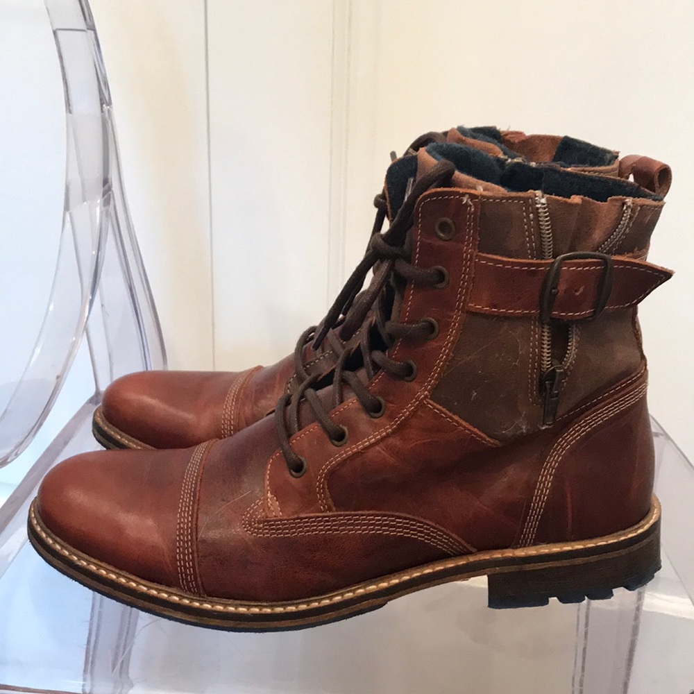 Men shoes. Lace up, military style boots.